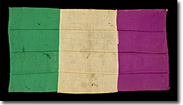 Suffragist’s flag, symbolizing the struggle of Canadian women for equality in the early 1900s.
Canadian Museum of History, 2010.232.1, IMG2012-0263-0004-Dm
