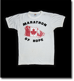 A T-shirt worn by Terry Fox during his 1980 Marathon of Hope.
Terry Fox Centre, IMG2015-0001-0004-Dm
