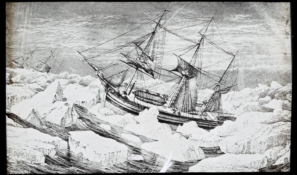 Drawing of Franklin’s ships in a gale