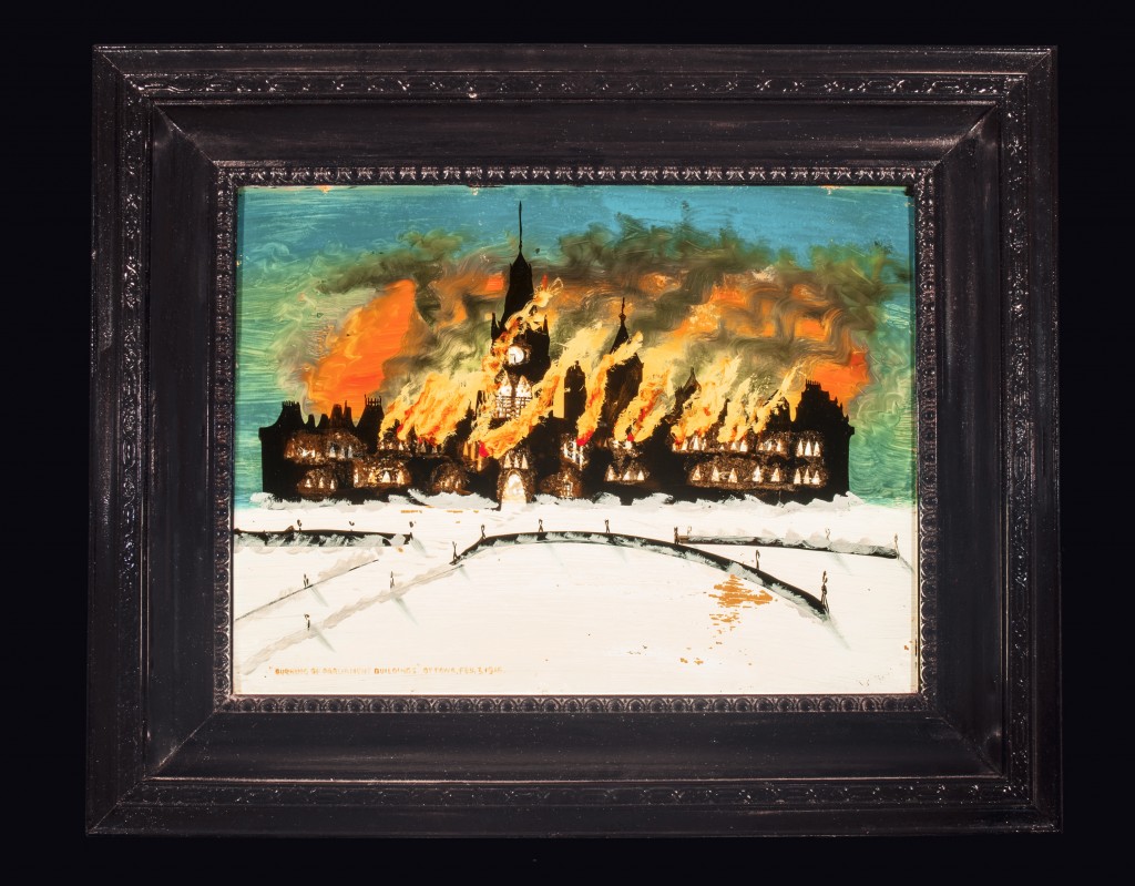Huile sur toile représentant l’incendie sur la Colline du Parlement, le 3 février 1916 (artiste inconnu), Musée canadien de l’histoire, 93-698, IMG2016-0016-0001-Dm