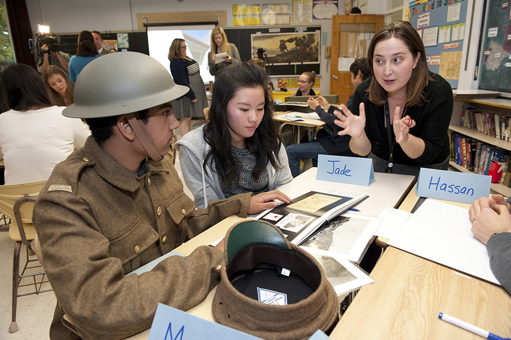 Students get a hands-on experience with military history