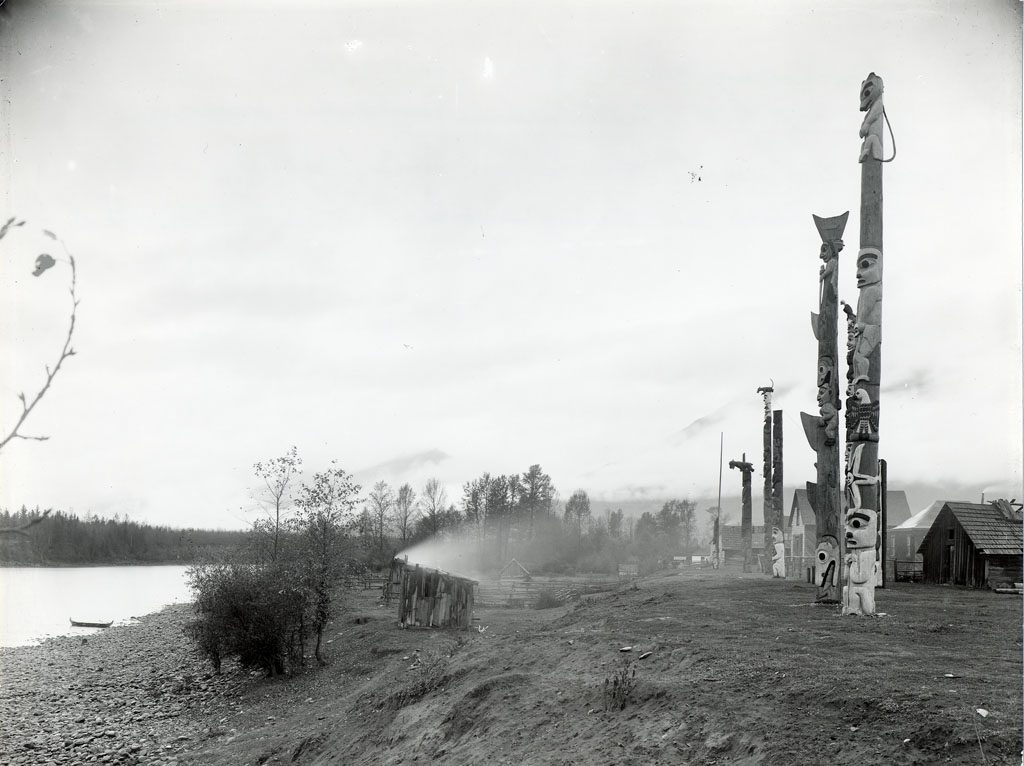 Totem poles along the Skeena River