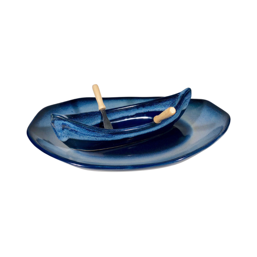 Canoe on a Lake Dip Set by Maxwell Pottery in the colour Northern Lights