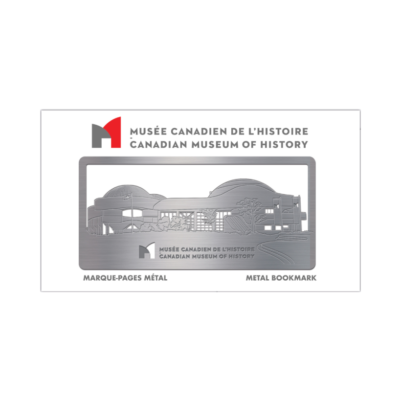 Marque page en métal avec l'édifice du musée canadien de l'histoire.