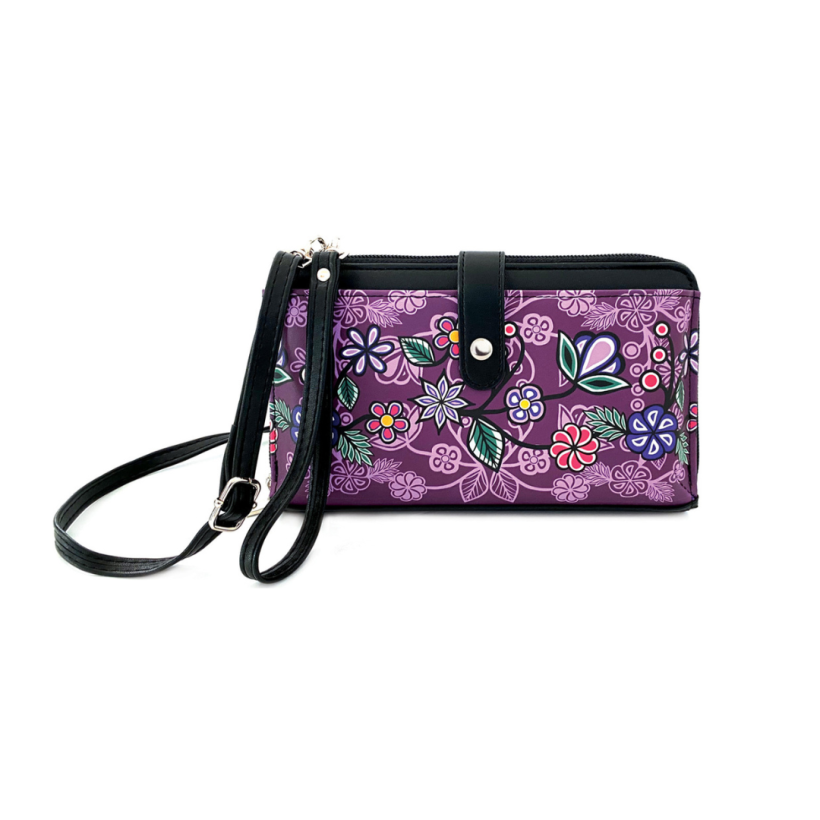 Smartphone Crossbody Bag - Ojibwe Florals by Lac Seul First Nation, Ojibwe artist Storm Angeconeb