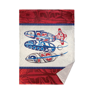 Premium Fleece Blanket - Salmon Life Cycle (Feathers) by Haisla, Heiltsuk artist Paul Windsor