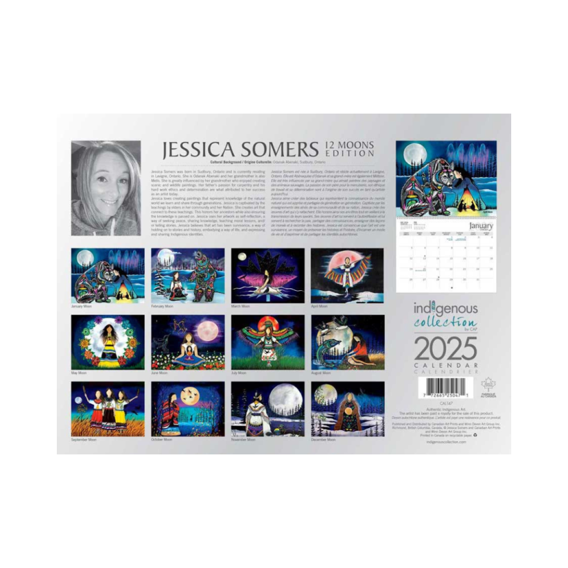 Calendrier mural 2025 par l'artiste autochtone Jessica Somers