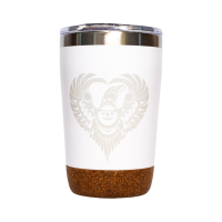 Corked bottom travel mug with Healing from Within design by Francis Horne, Sr.