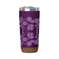 Corked bottom travel mug with Ojibwe Florals design by Storm Angeconeb