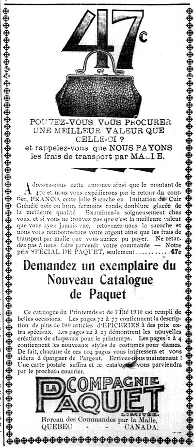Ad for mail-order service, L'claireur March 10, 
1910.