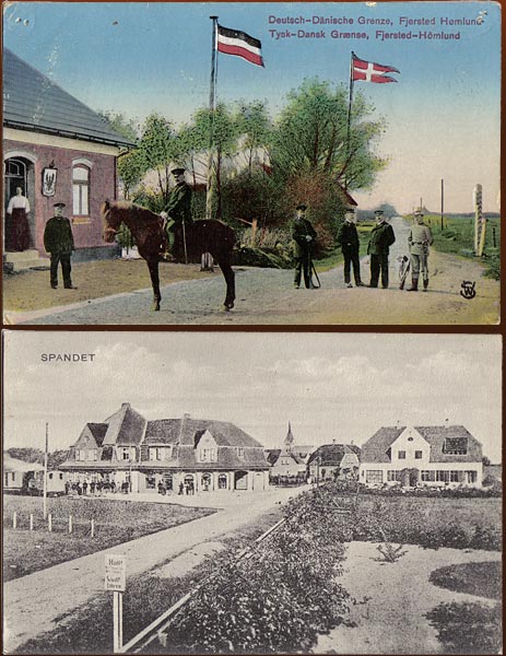 Top: German soldiers in Spandet, First World War. Bottom: Centre of the village of Spandet, ca 1920.