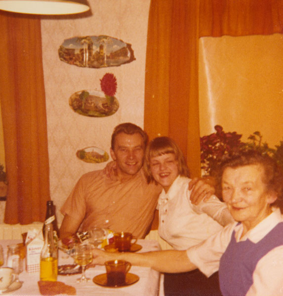 Chris Bennedsen, Anna Lisa Hubschmann (a Spandet neighbour), and Anna Bennedsen, Spandet, Denmark, August 1967 