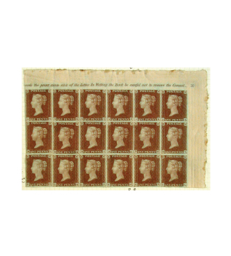 Plate 10 Penny Reds, block of eighteen
