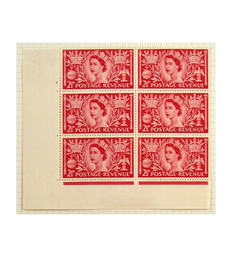 Block of six 4d Coronation stamps
