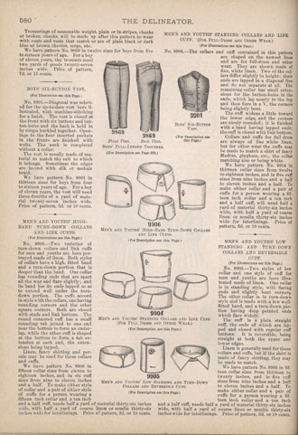 Trousers, collars and link cuff