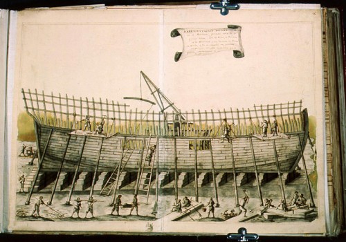 A frigate under construction, first half of the eighteenth century