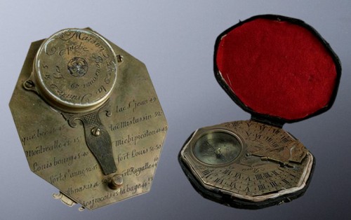 Pocket sundial and compass, circa 1750