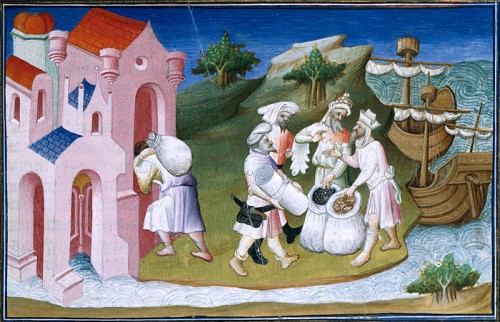 Merchants on the Yellow River, ca 1410-1412, by illuminator the Master d’Ergeton