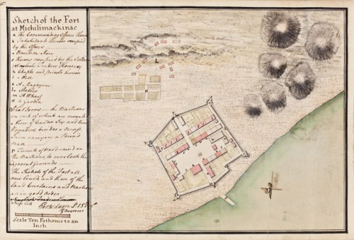 Sketch of the Fort at Michilimackinac by Magra Perkins, 1765