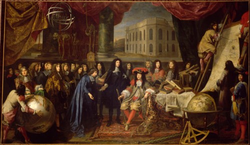 Colbert, Minister of Finance, presents the members of the Royal Academy of Science founded in 1667 to Louis XIV