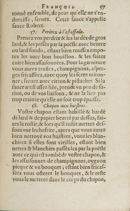 Recipe for partridge stew from Le cuisinier françois 