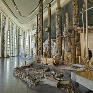 The Canadian Museum of History in Ottawa features a room adorned with numerous totem poles.