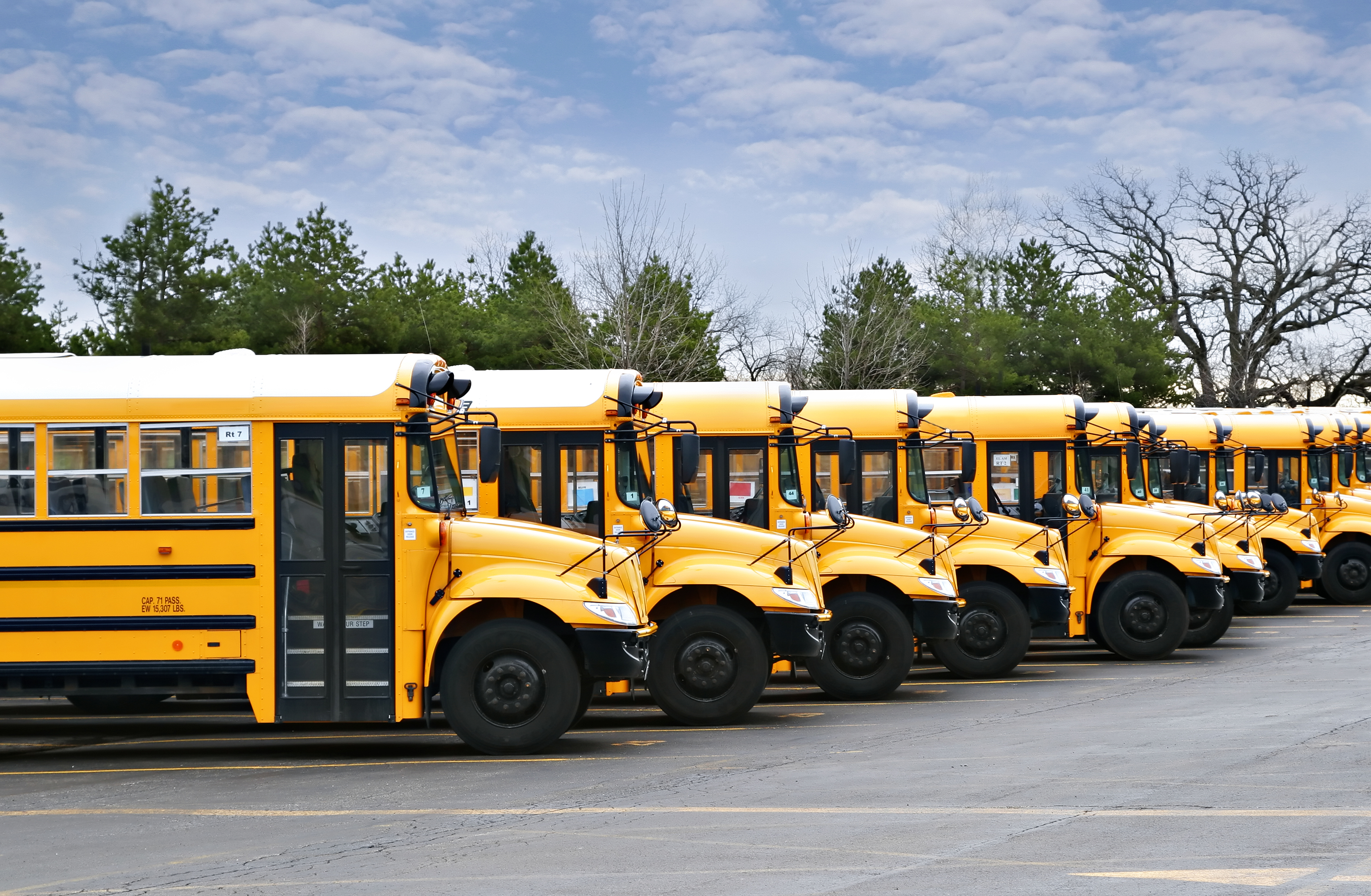 A row of yellow school buses outside the Canadian Museum of History in Ottawa.