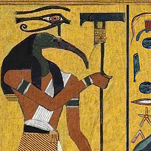 A tomb painting of a bird-headed god.