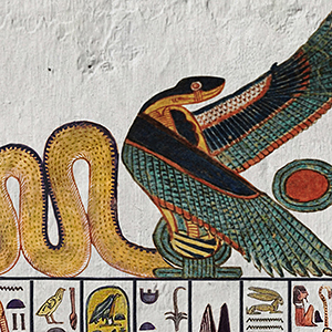 A tomb painting of a snake goddess.