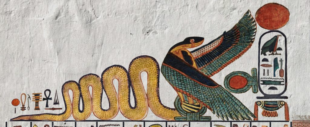 A tomb painting of a snake goddess.