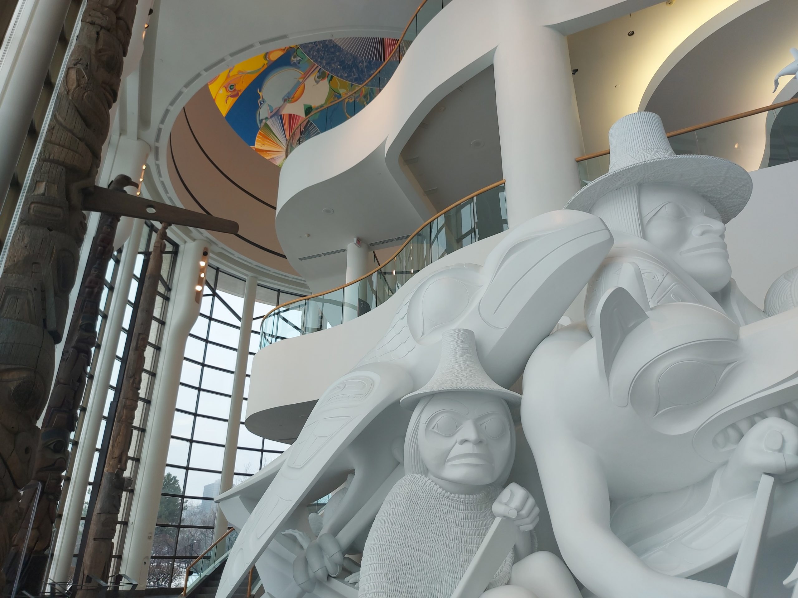 A statue of a man and a woman, located in the Canadian Museum of History in Ottawa.