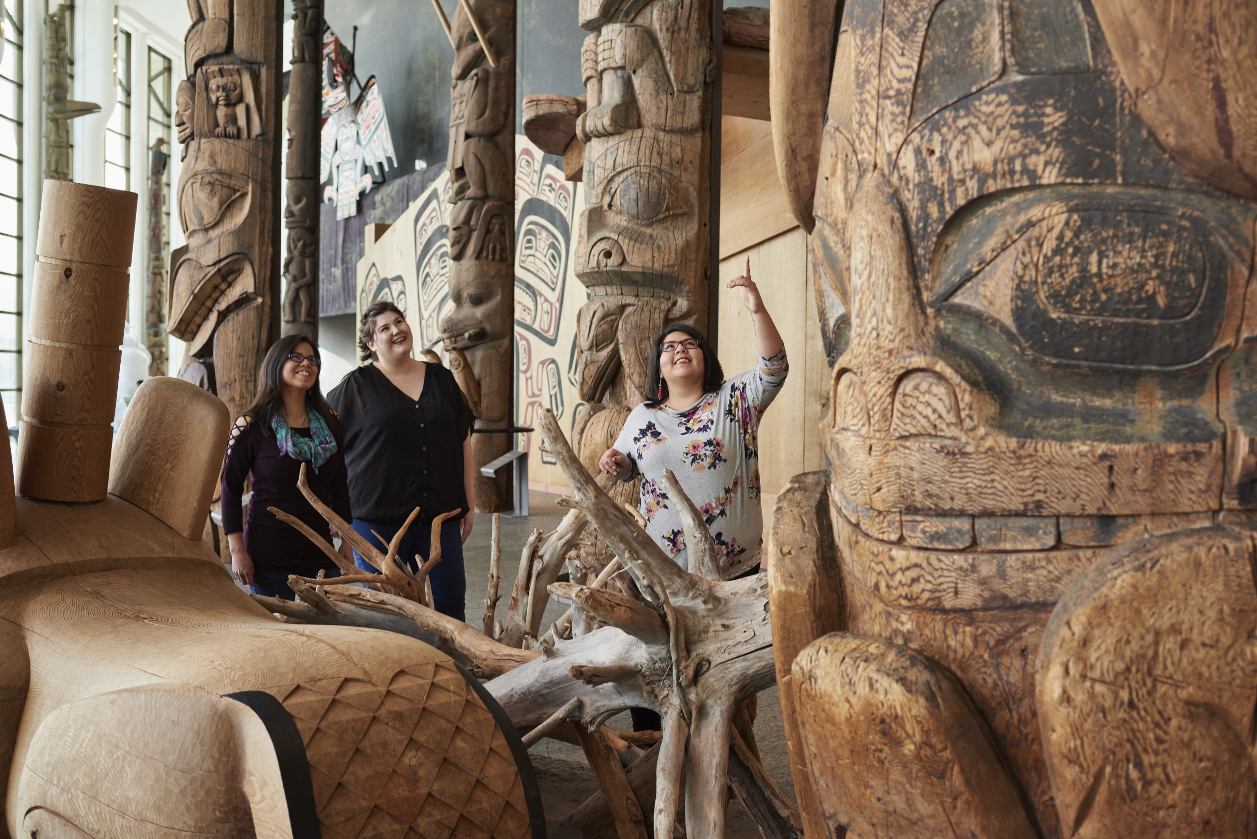 Visitors gathered in front of totem poles at the Canadian Museum of History in Ottawa.