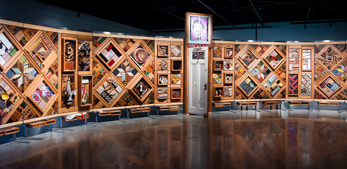 A 12-metre-long cedar artwork made from many random objects