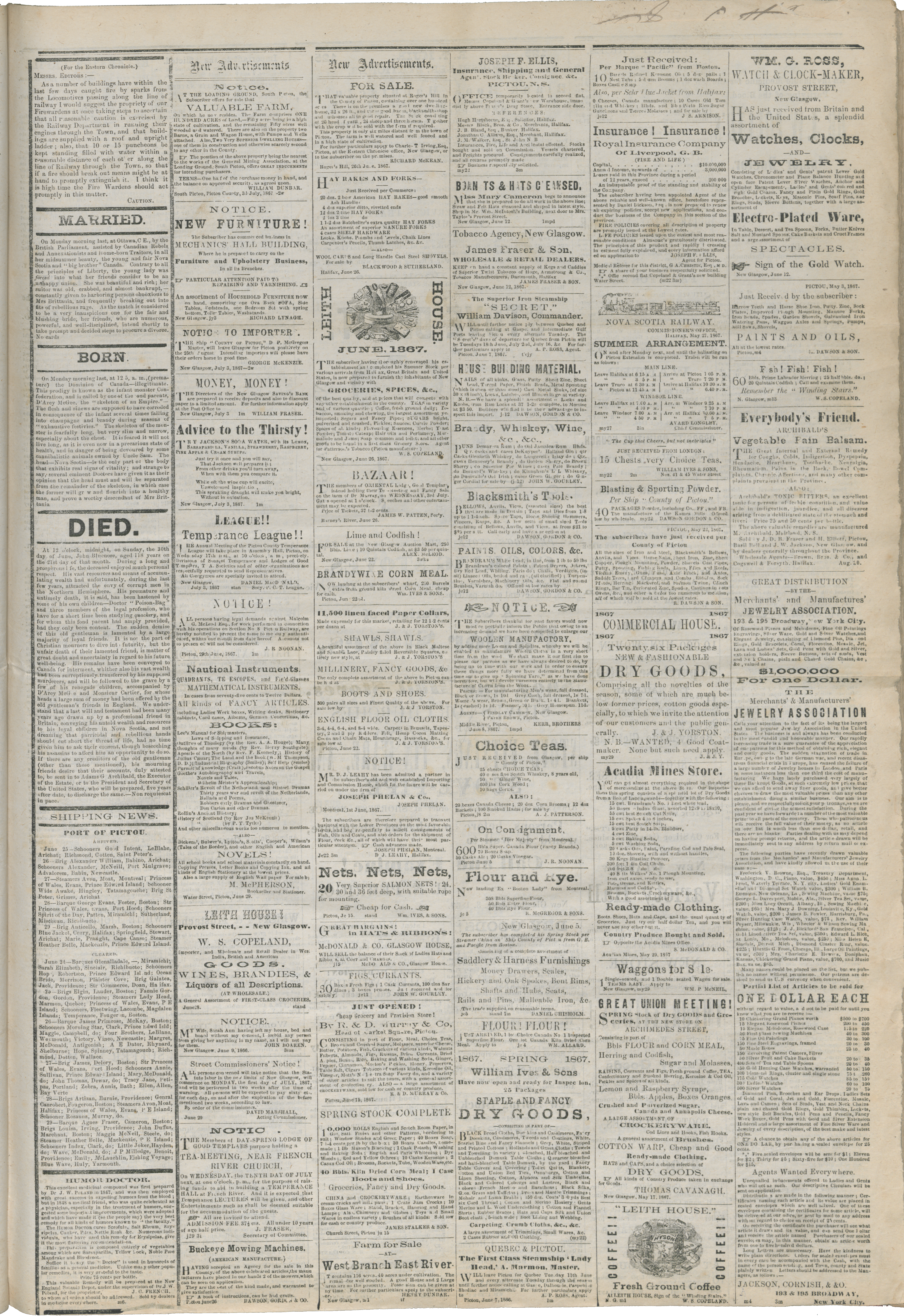 a page of a newspaper from 1867.
